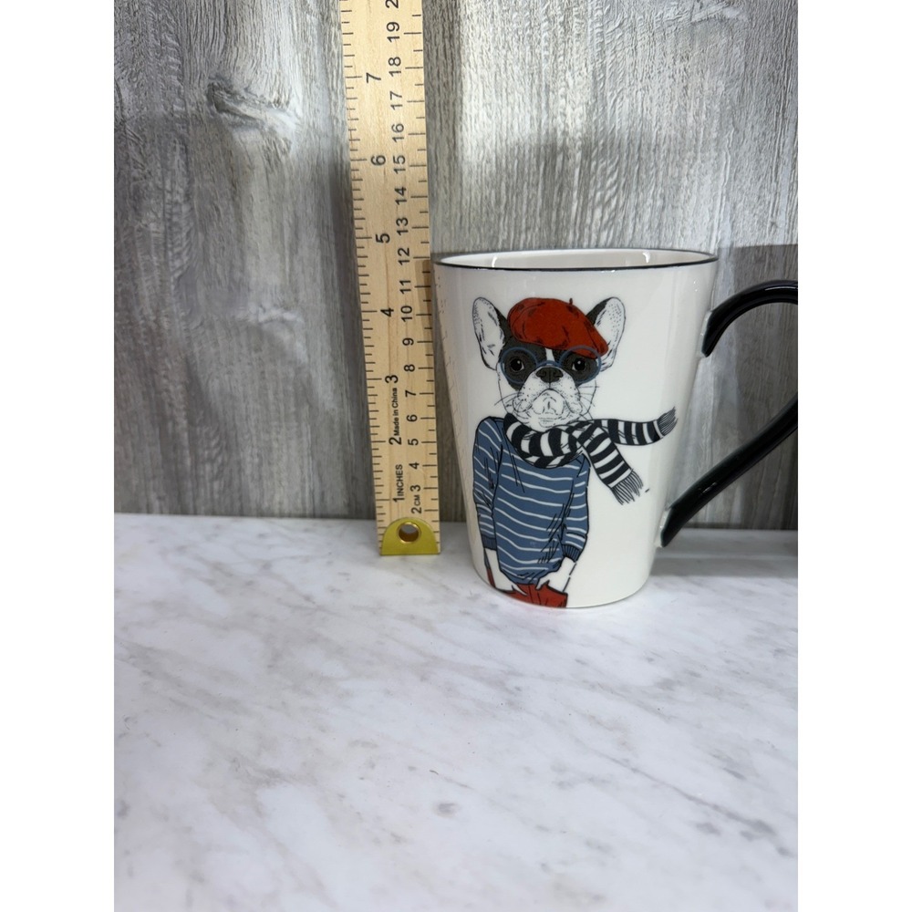 Hipster Animal Coffee Mug Set of 4 French Bulldog Deer Mouse Bear Ceramic 12oz - Picture 8 of 8